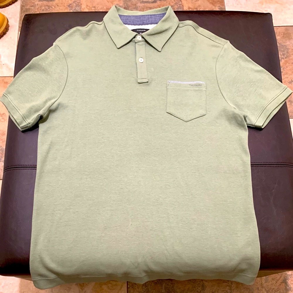 Tahari 100% Cotton Mesh Short Sleeve Polo Shirt Khaki Men’s Size M